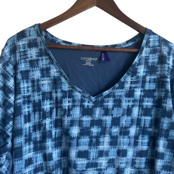 Catherines Women Top‎ 2X Petite Blue Abstract Casual Whimsy Mature Office Travel - Picture 7 of 8